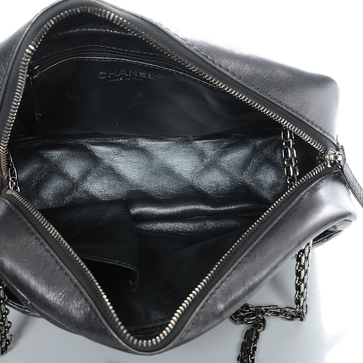 Metallic Aged Calfskin Quilted Small Reissue Camera Case Dark Silver
