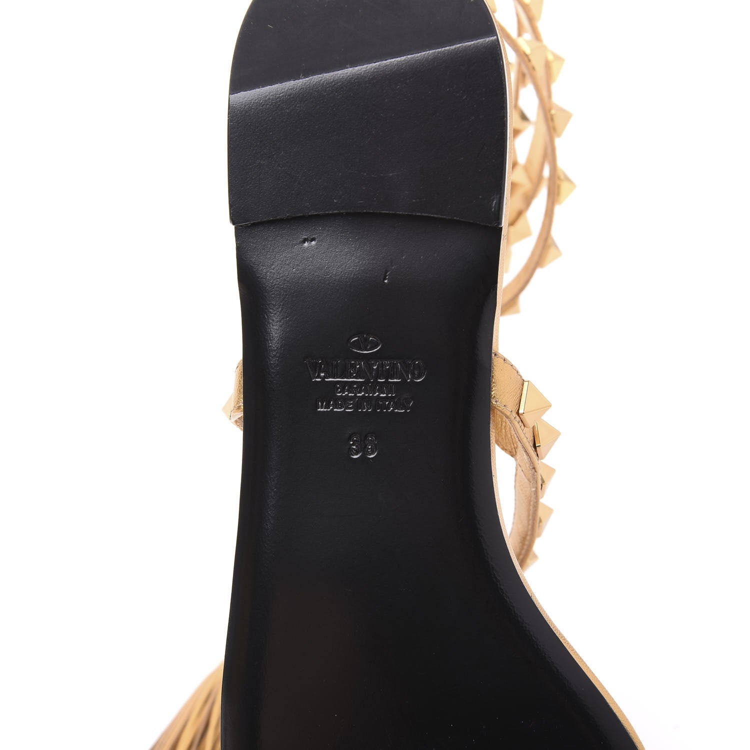 Valentino Garavani Metallic Nappa Rockstud Flair Ankle Wrap Flat Sandals 38 Deep Gold 7 of 9