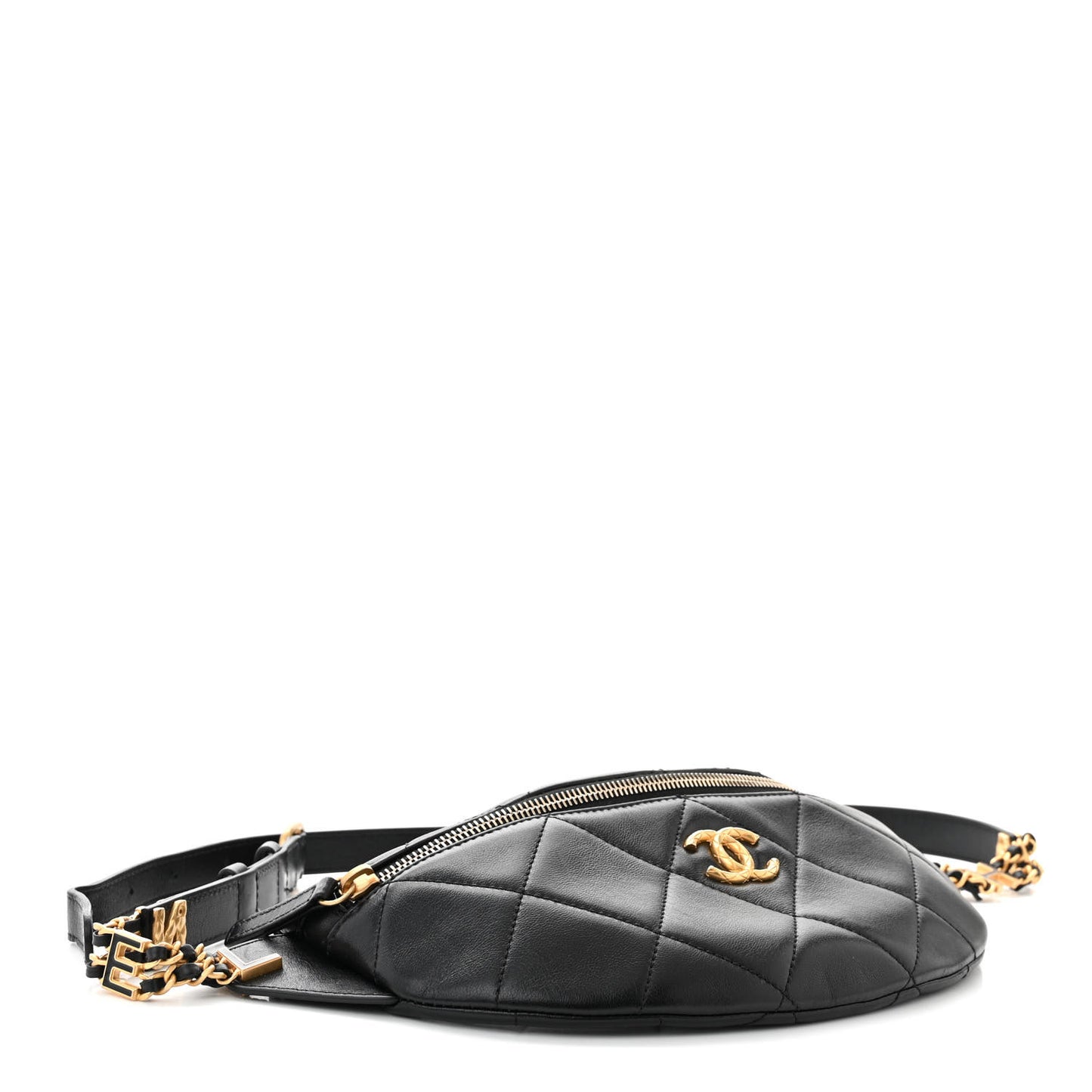Lambskin Enamel Quilted Waist Bag Black