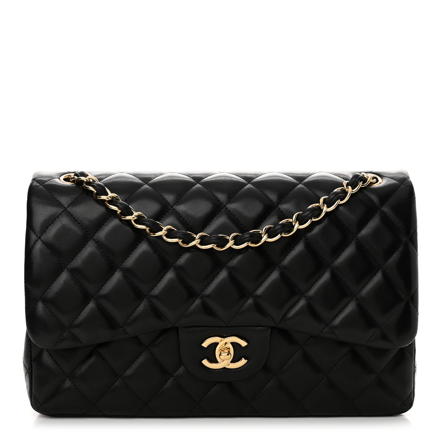 Lambskin Quilted Jumbo Double Flap Black