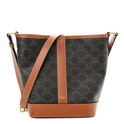 Celine Triomphe Canvas Calfskin Small Bucket Bag Tan 1 of 9