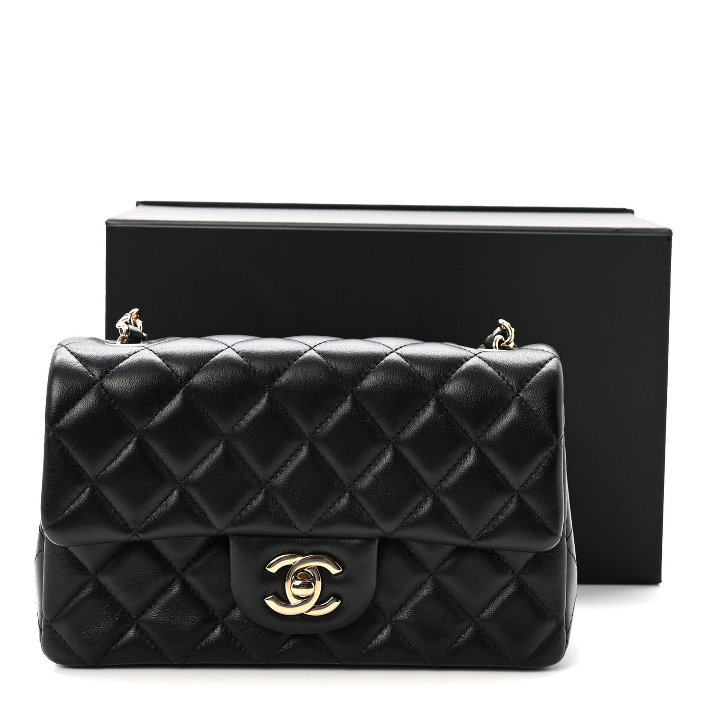Lambskin Quilted Mini Rectangular Flap  Black