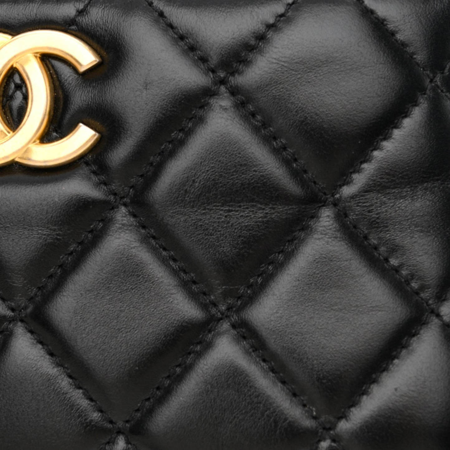 Shiny Calfskin Quilted Top Handle Vanity Black