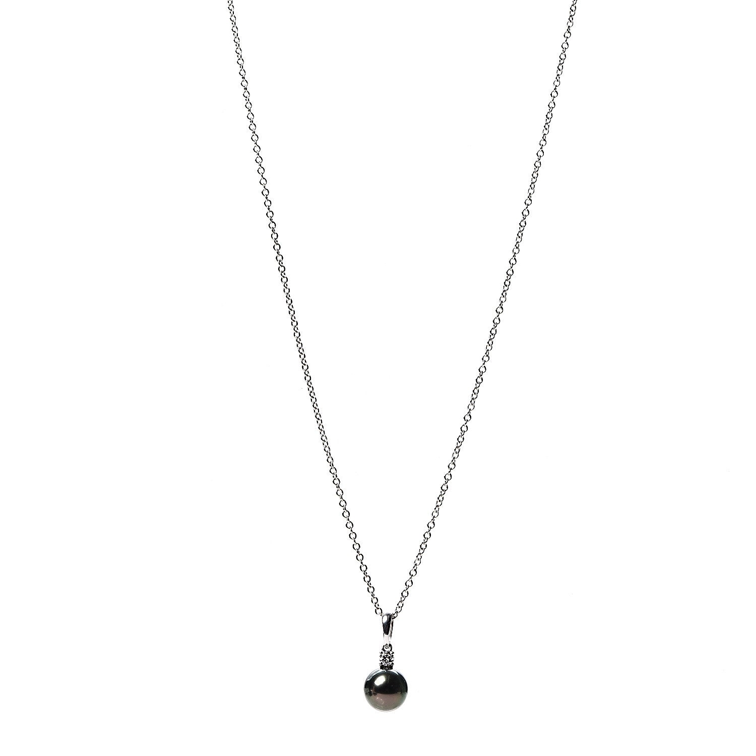Mikimoto 18K White Gold Diamond Black South Sea Pearl 9mm Pendant Necklace 1 of 5
