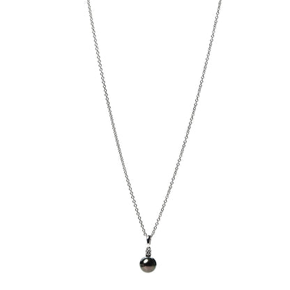 Mikimoto 18K White Gold Diamond Black South Sea Pearl 9mm Pendant Necklace 1 of 5