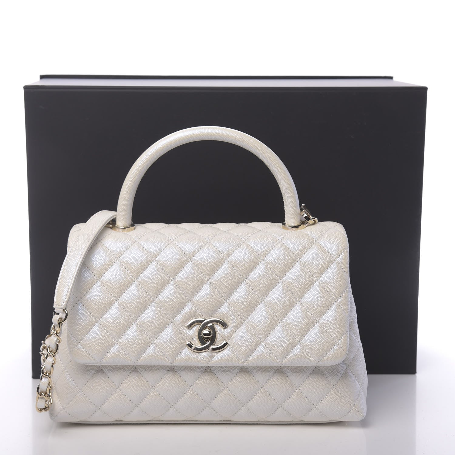 Chanel Iridescent Caviar Quilted Small Coco Handle Flap White 11 of 11