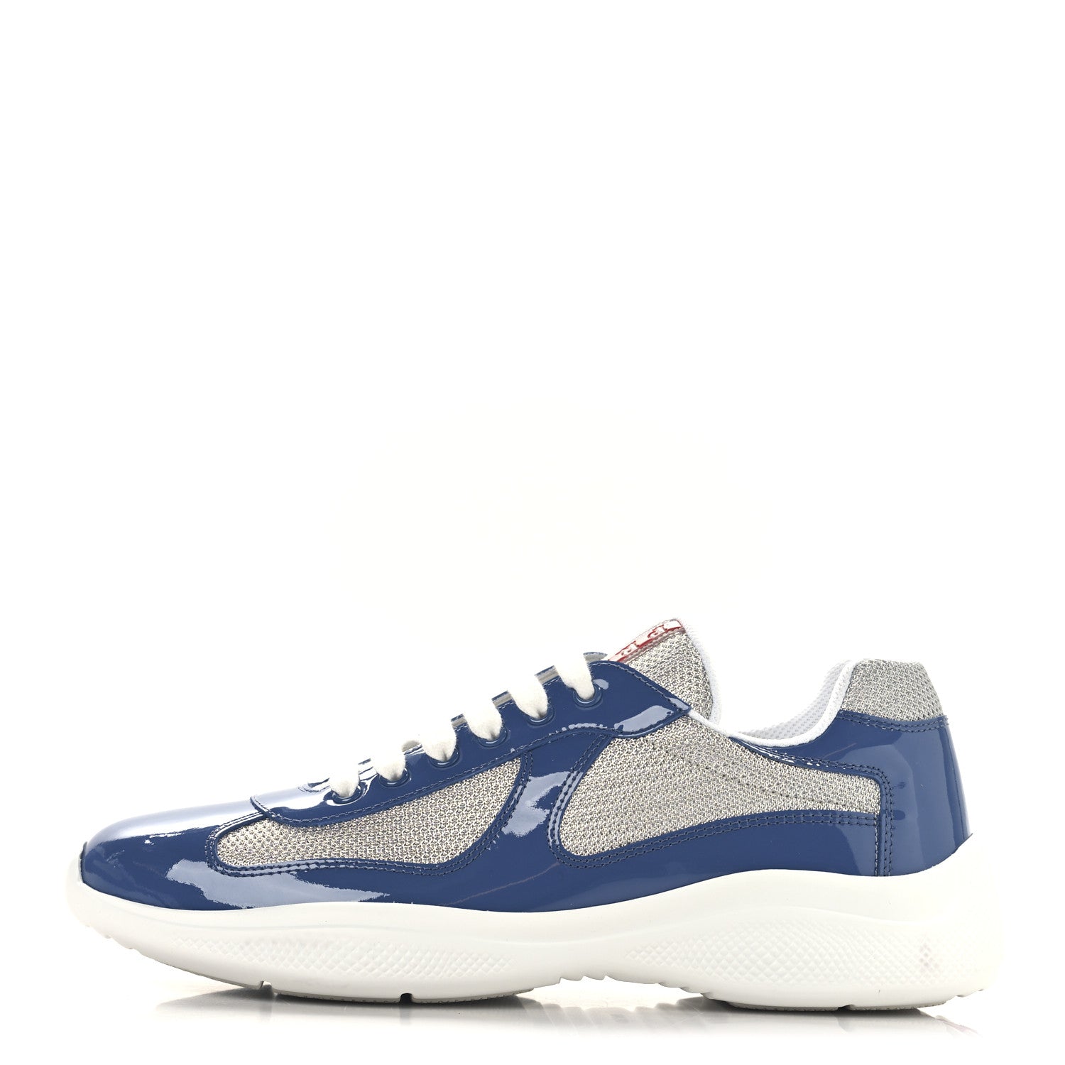 Prada Patent Technical Fabric Mens America's Cup Patchwork Sneakers 8 Blue Silver 1 of 8