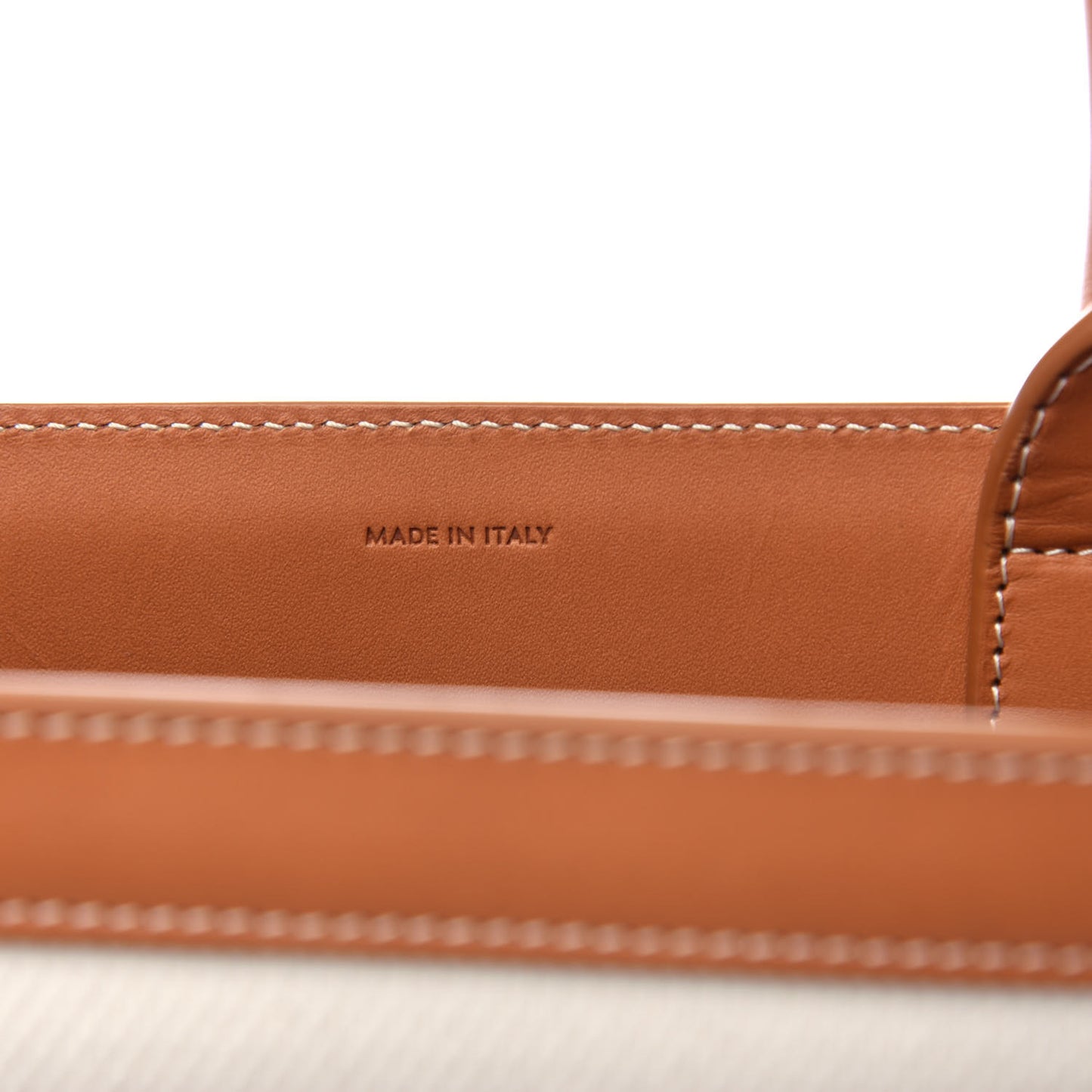 Canvas Calfskin Small Vertical Cabas Natural Tan