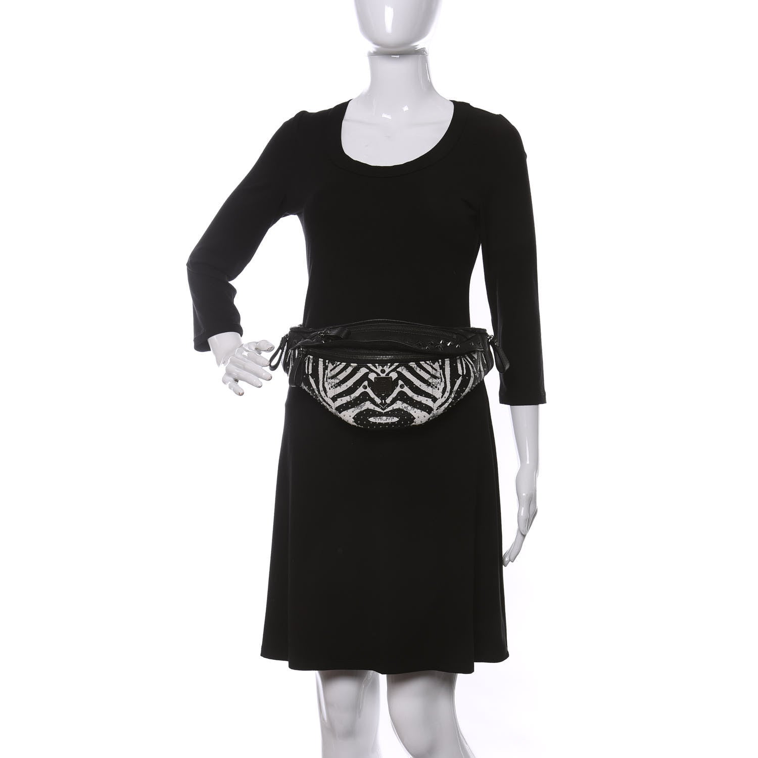 MCM Striped Visetos Studded Funky Zebra Belt Bag White Black 2 of 10