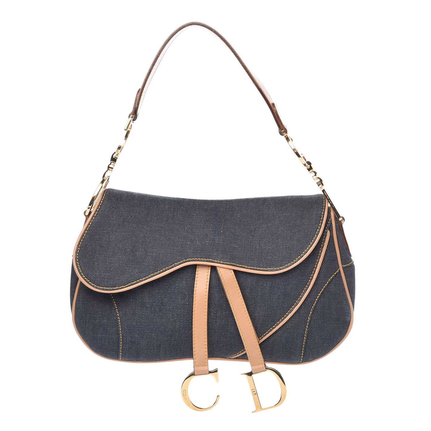 Denim Calfskin Double Saddle Bag Blue