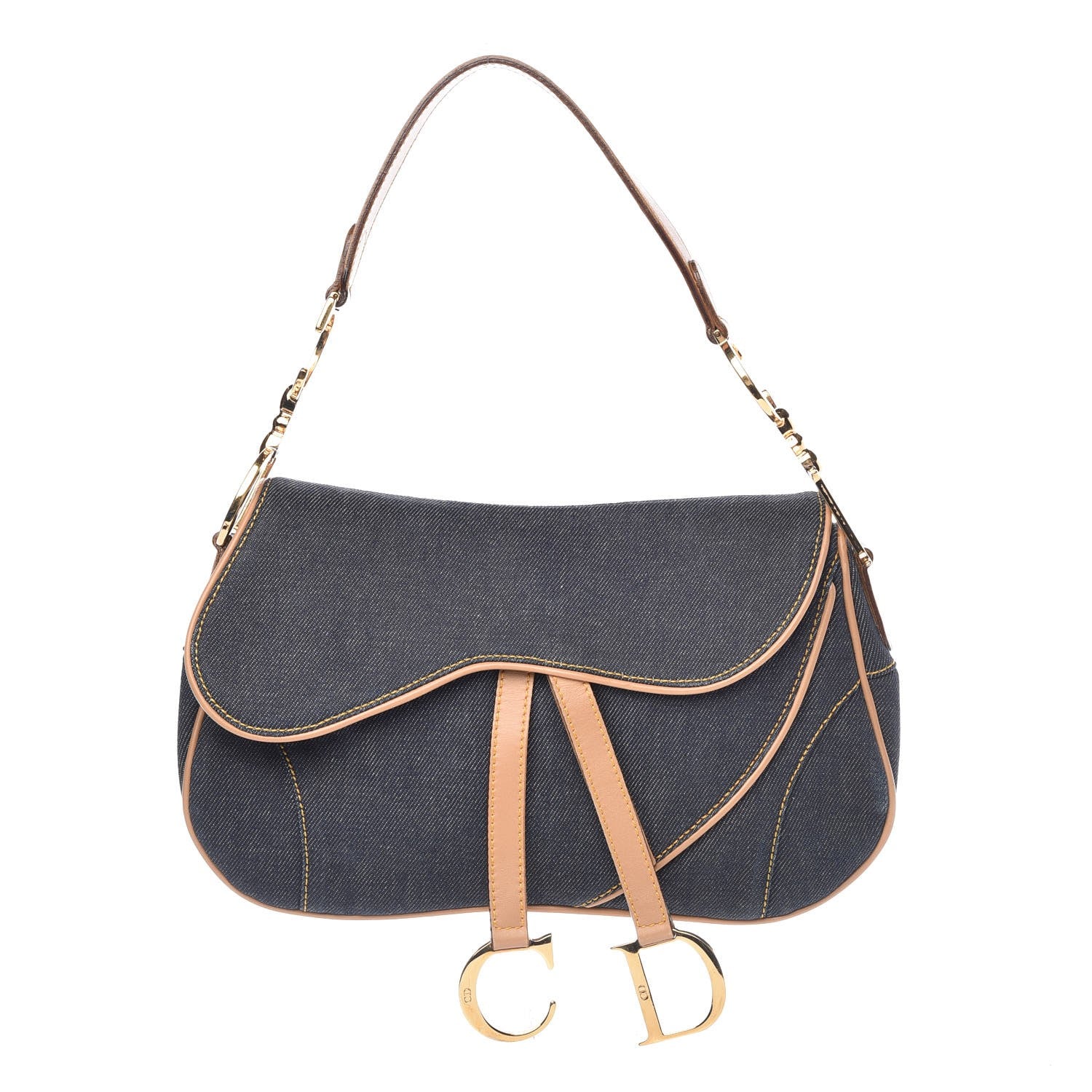 Christian Dior Denim Calfskin Double Saddle Bag Blue 1 of 7