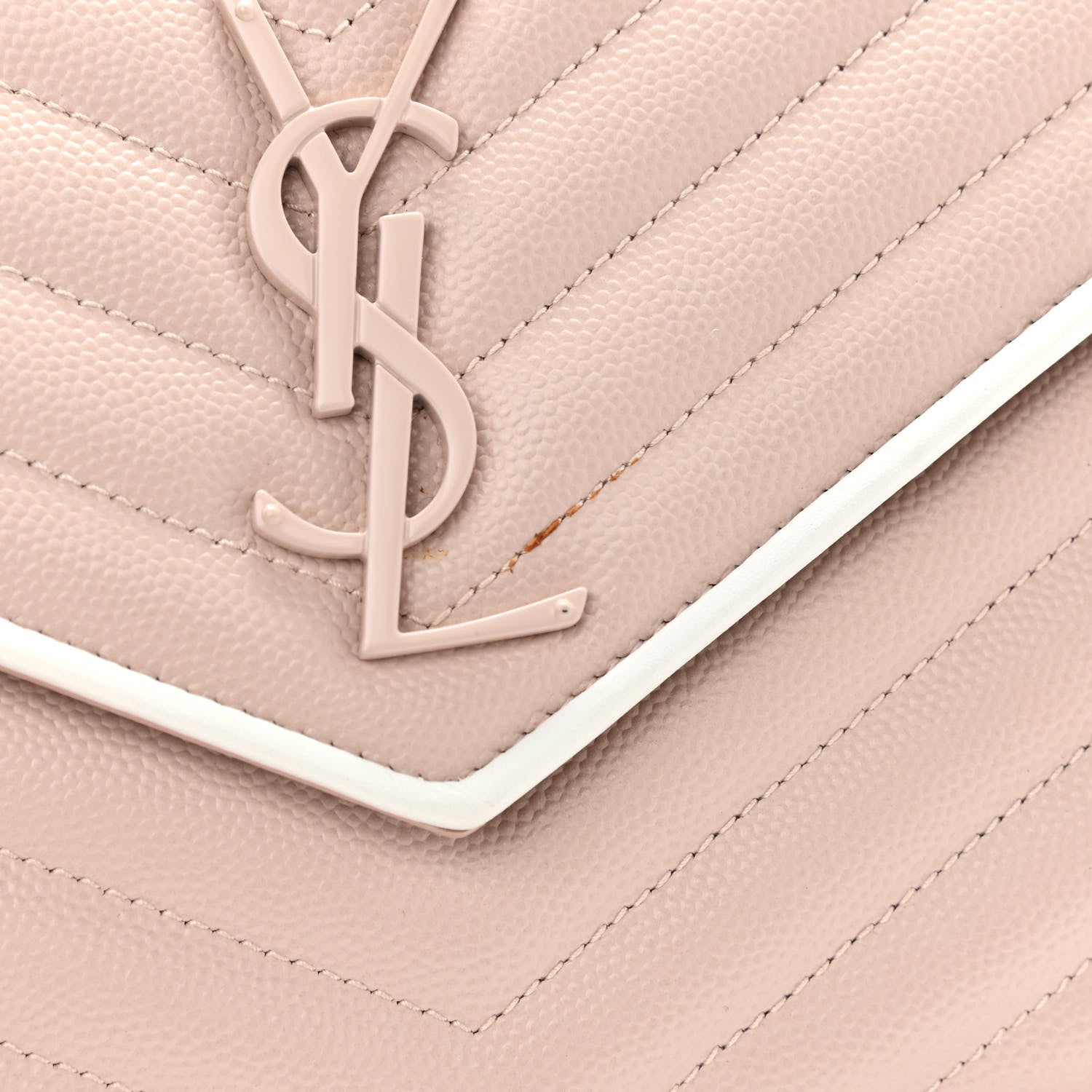 Saint Laurent Grain De Poudre Matelasse Chevron Monogram Chain Wallet Pink and White 9 of 11
