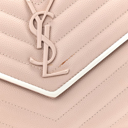 Saint Laurent Grain De Poudre Matelasse Chevron Monogram Chain Wallet Pink and White 9 of 11