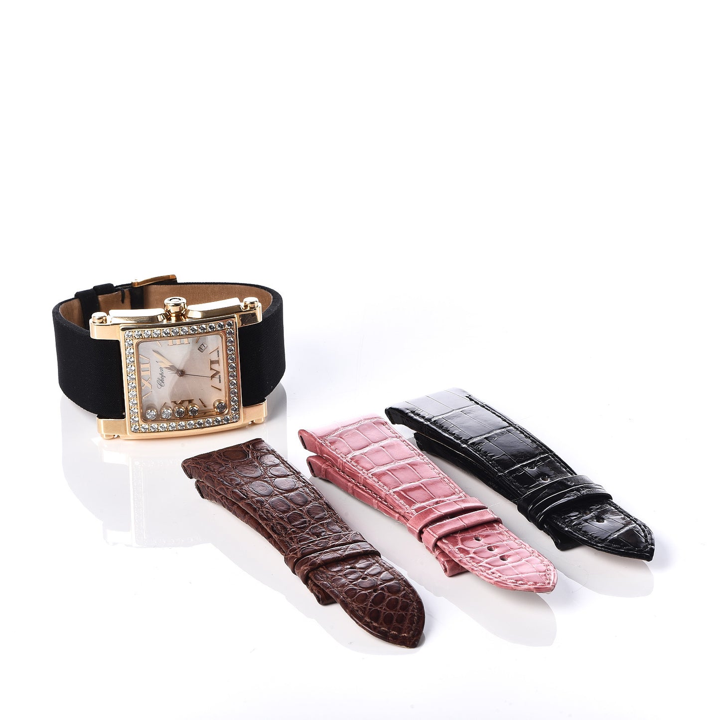 18K Yellow Gold Satin Diamond Bezel Mother of Pearl 36mm Happy Diamonds Quartz Watch