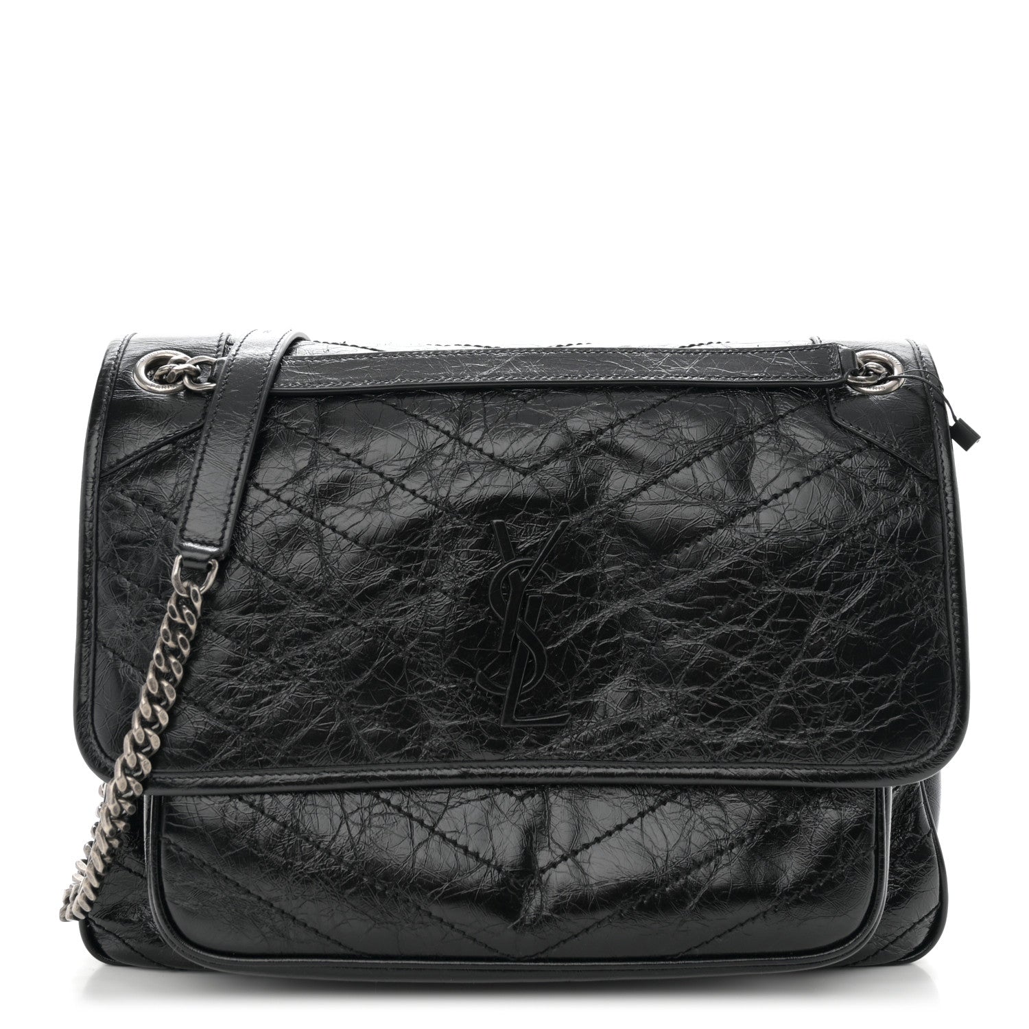 Saint Laurent Crinkled Calfskin Matelasse Monogram Large Niki Chain Satchel Black 1 of 10