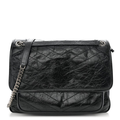 Saint Laurent Crinkled Calfskin Matelasse Monogram Large Niki Chain Satchel Black 1 of 10