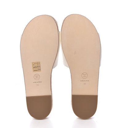 Chanel Lambskin Pearl CC Espadrille Slip On Sandals 38 Ivory 6 of 12