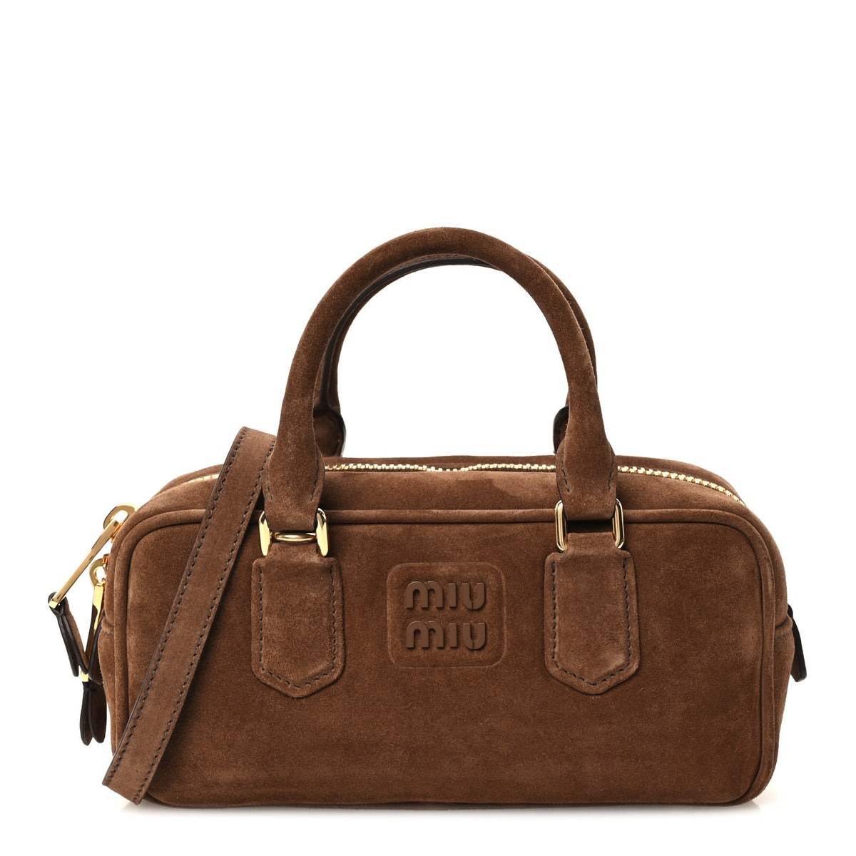 Suede Padded Regular Arcadie Top Handle Bag Cacao