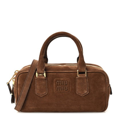 Miu Miu Suede Padded Regular Arcadie Top Handle Bag Cacao 1 of 10