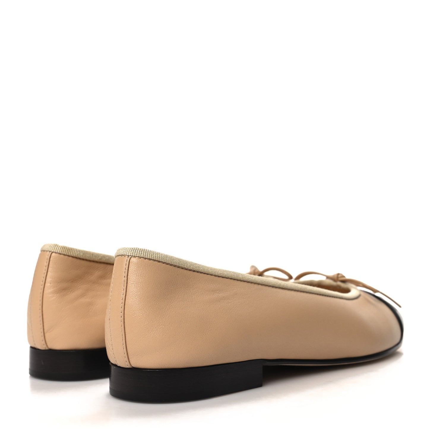 Lambskin Cap Toe CC Ballerina Flats 36 Beige Black