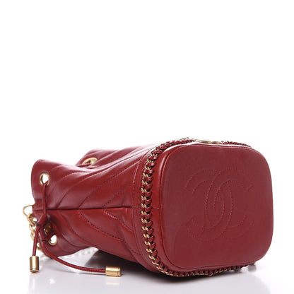 Chanel Sheepskin Chevron Quilted Small Drawstring Bag Dark Red 4 of 10
