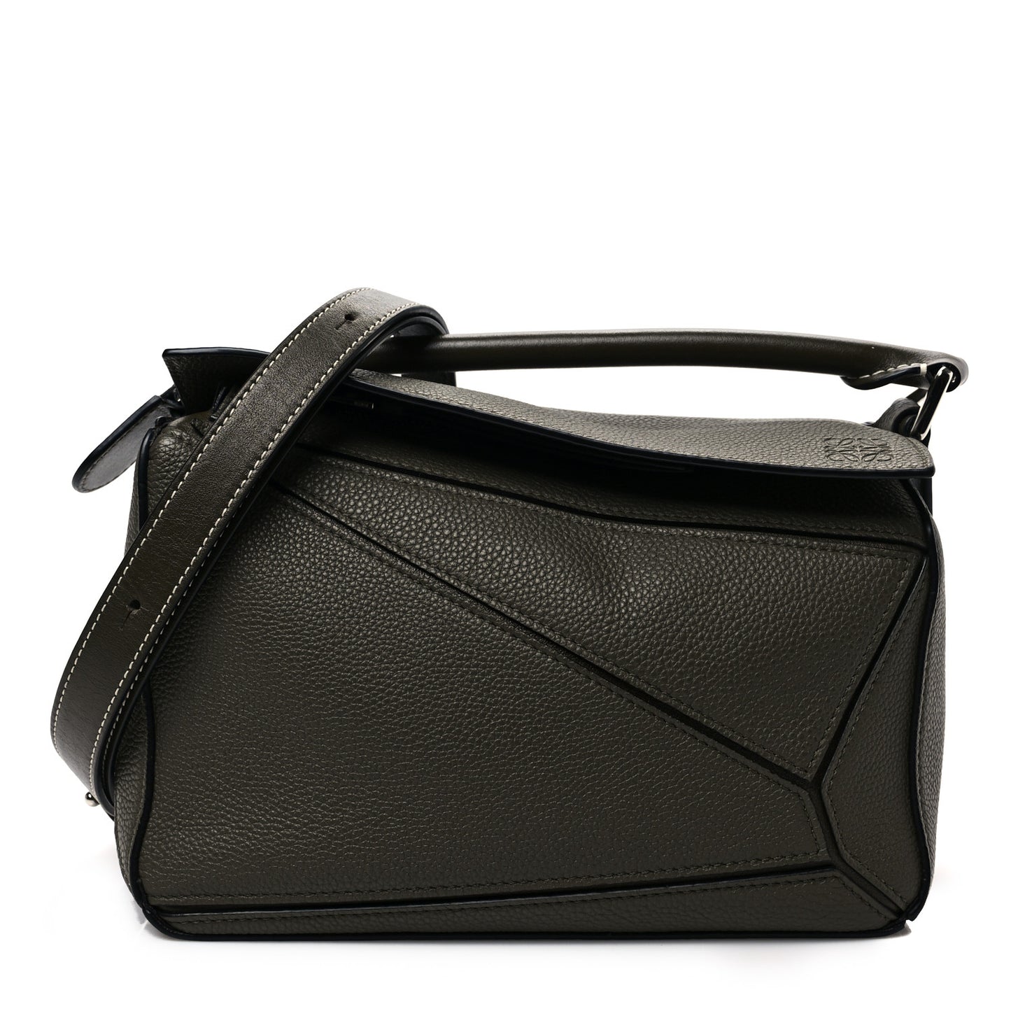 Grained Calfskin Small Puzzle Bag Forest