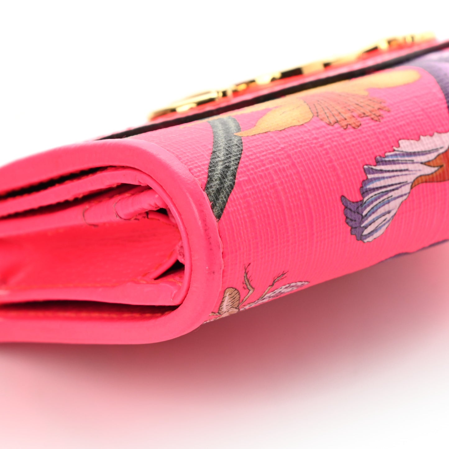 Calfskin Flora Print Zumi Card Case Fuxia Fluo