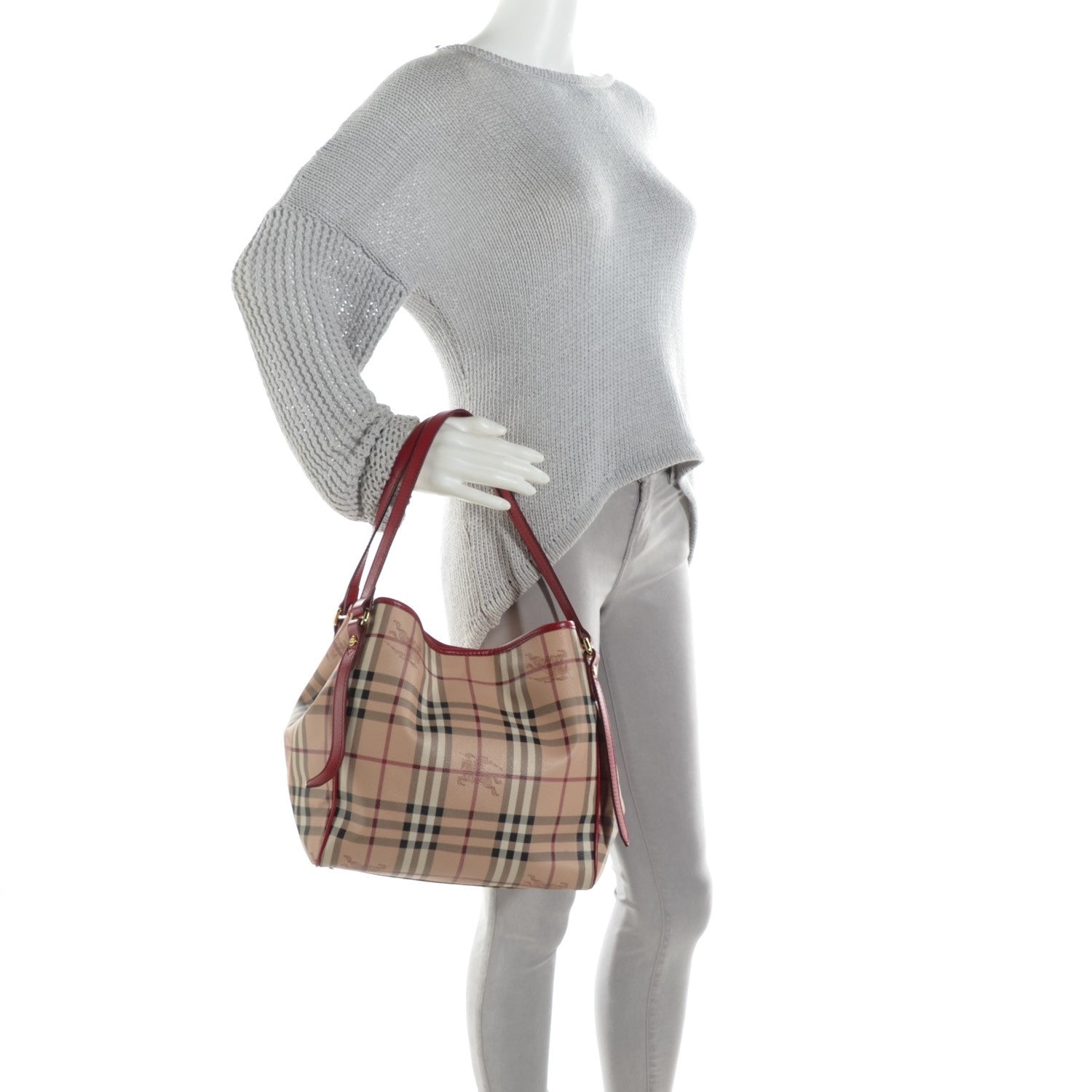 Burberry Haymarket Check Small Canterbury Tote Military Red 2 of 8