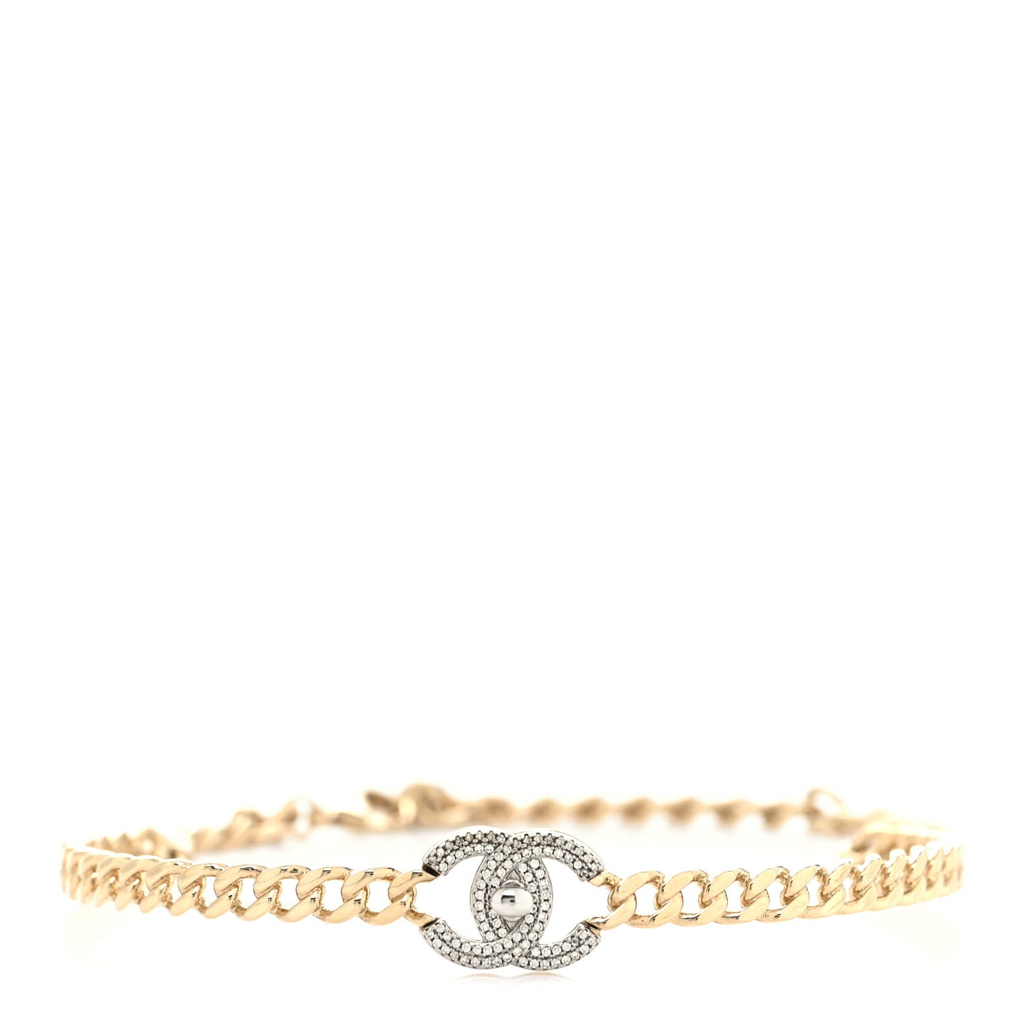 Crystal Chain Link CC Turnlock Choker Necklace Gold Silver