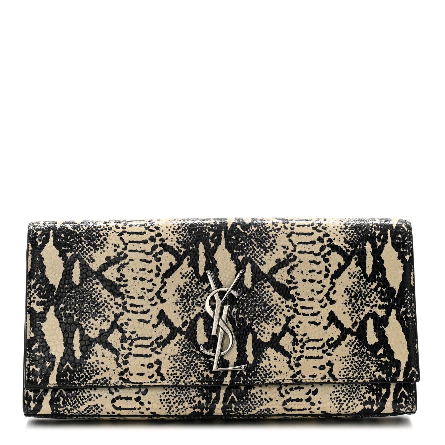 Calfskin Snakeskin Embossed Classic Monogram Cassandre Clutch Beige Black