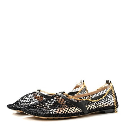 Bottega Veneta Mesh Nappa Chunky Chain Stretch Ballerina Flats 36 Black 4 of 8
