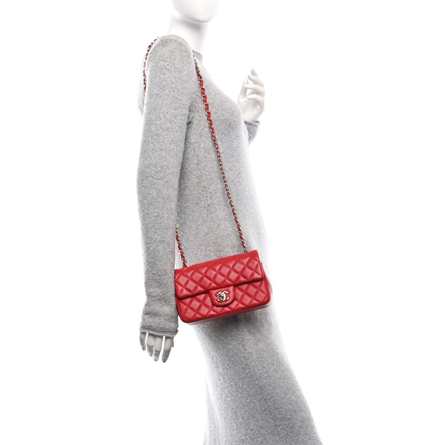 Lambskin Quilted Mini Rectangular Flap Red