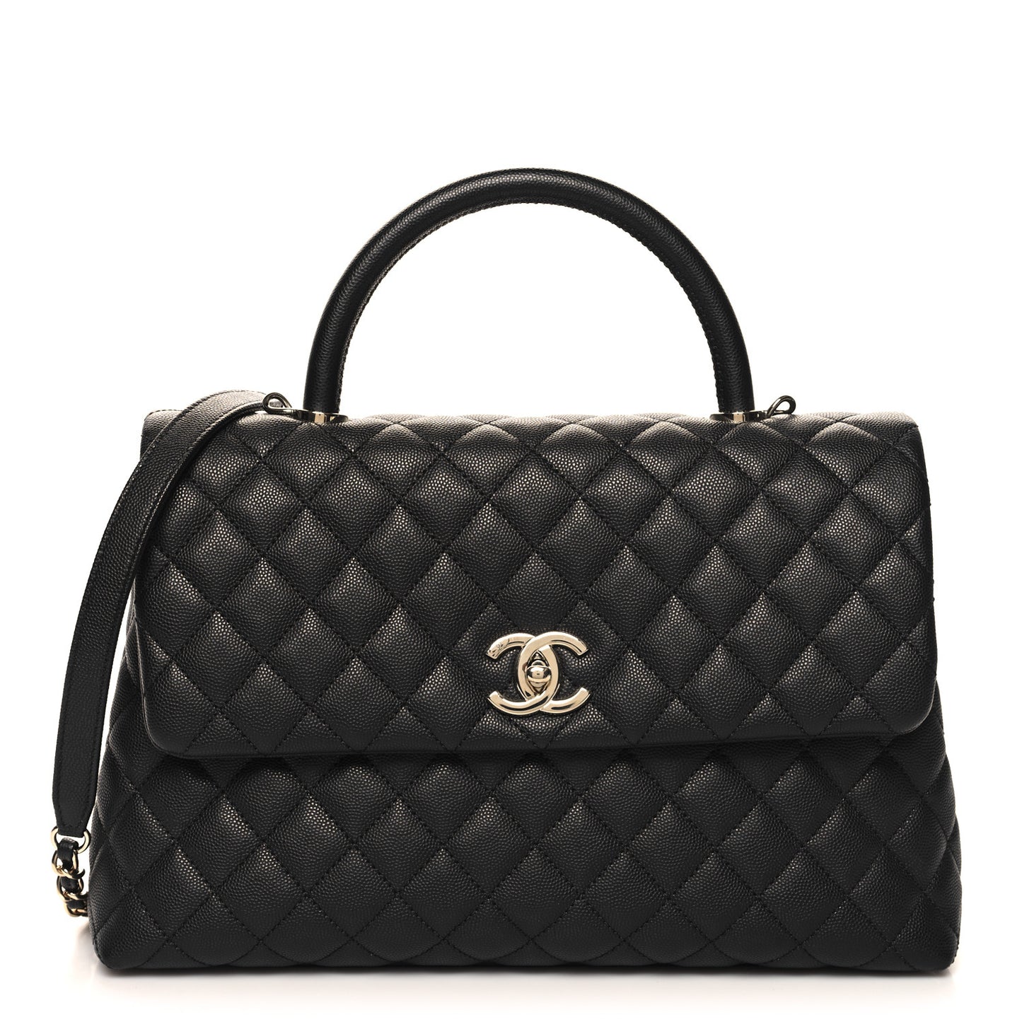 Caviar Quilted Medium Coco Handle Flap Black