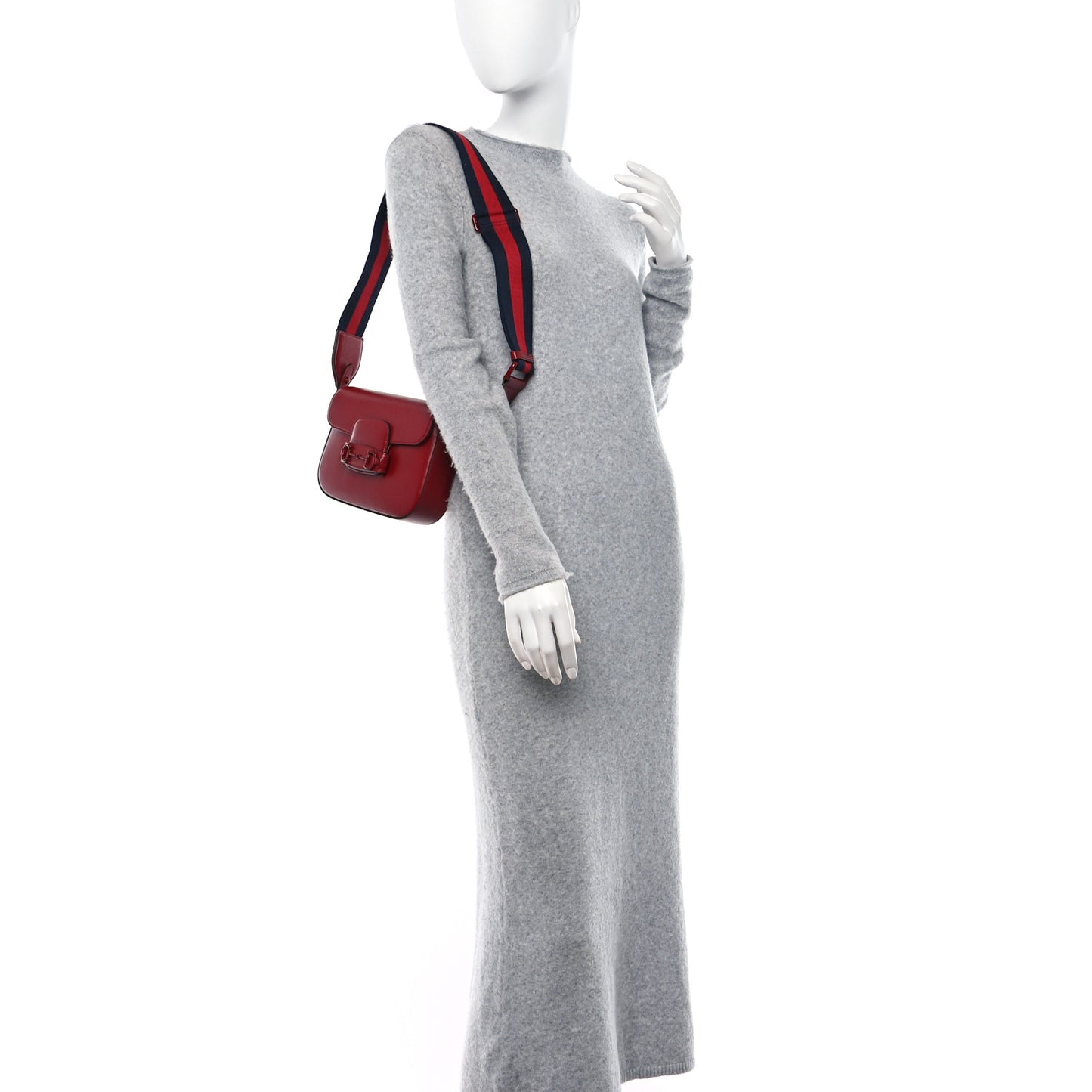 Azalea Calfskin Web Monochrome Horsebit 1955 Shoulder Bag New Cherry Red