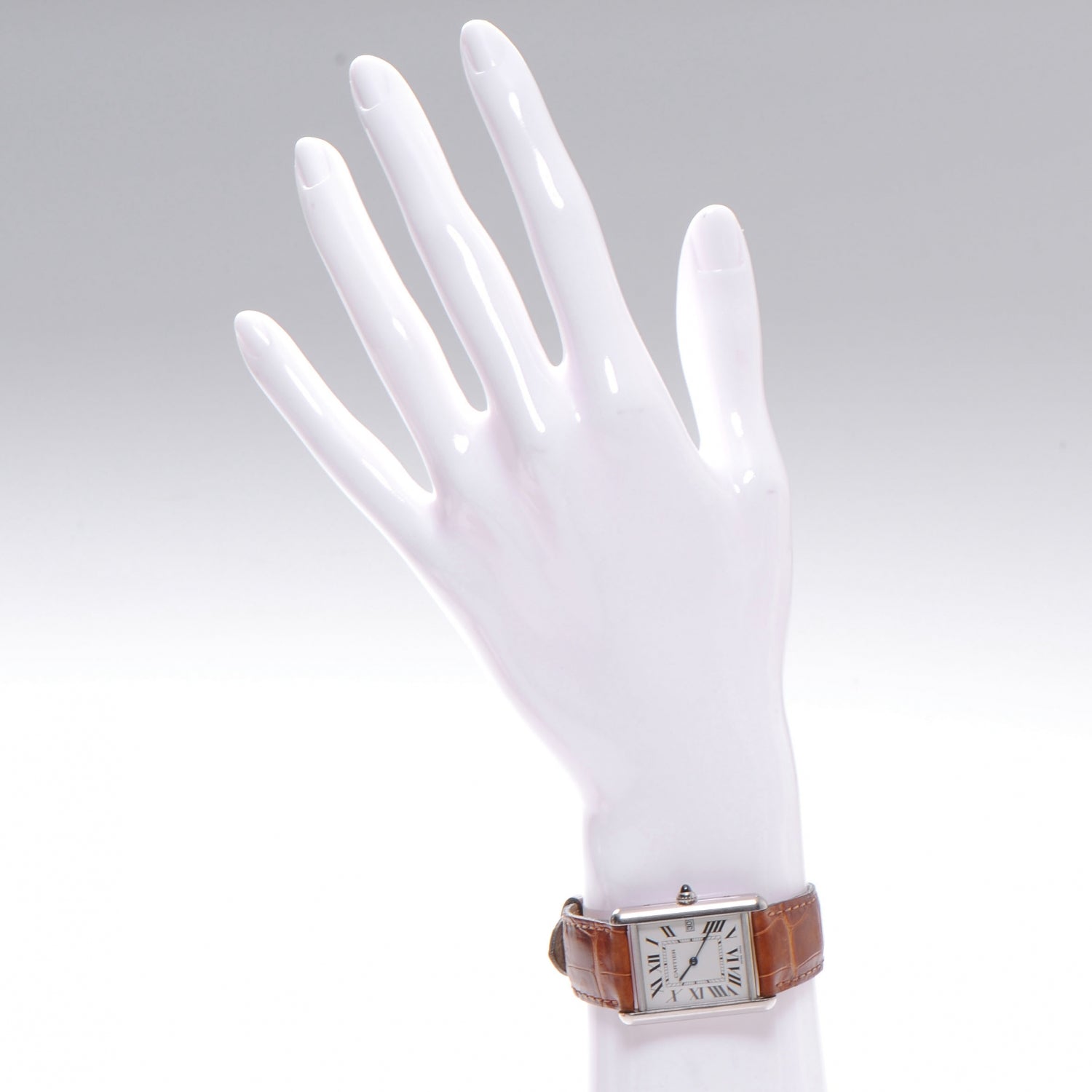 Cartier 18K White Gold Alligator 26mm Tank Louis Quartz Watch Brown 2 of 5