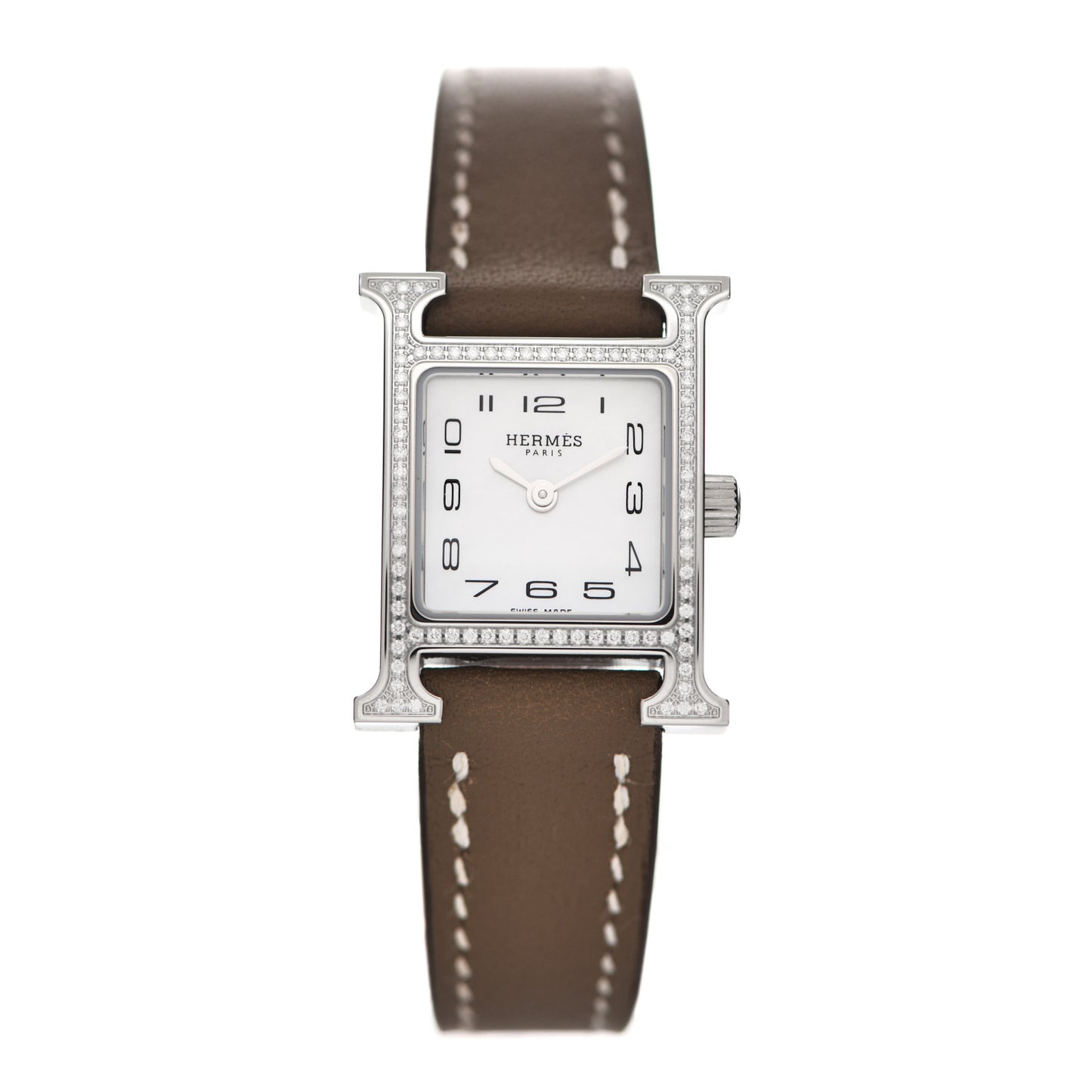 Stainless Steel Swift Diamond Bezel Mother of Pearl 17.2mm Heure H Hour Quartz Watch Etoupe