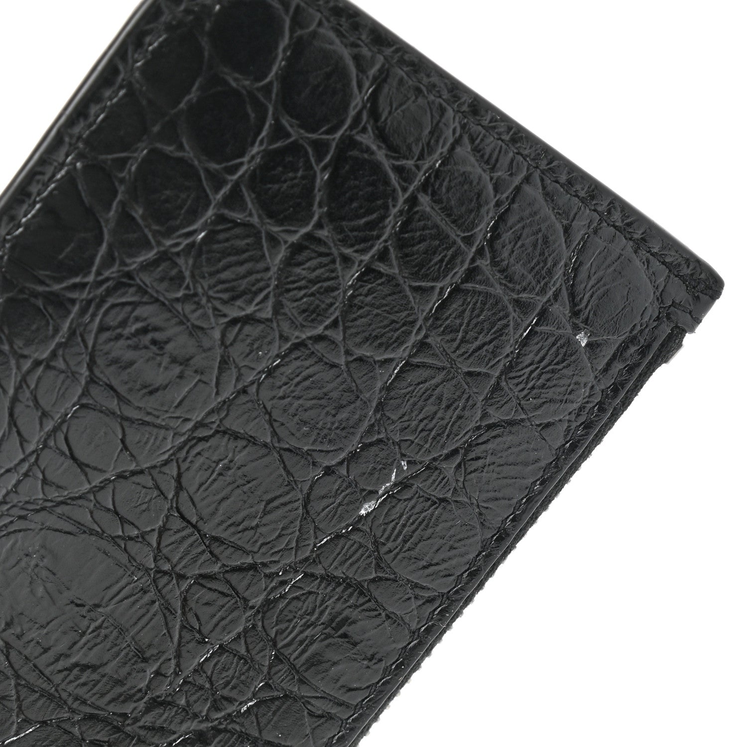 Saint Laurent Calfskin Crocodile Embossed 5 Fragments Zip Pouch Card Holder Black 8 of 8
