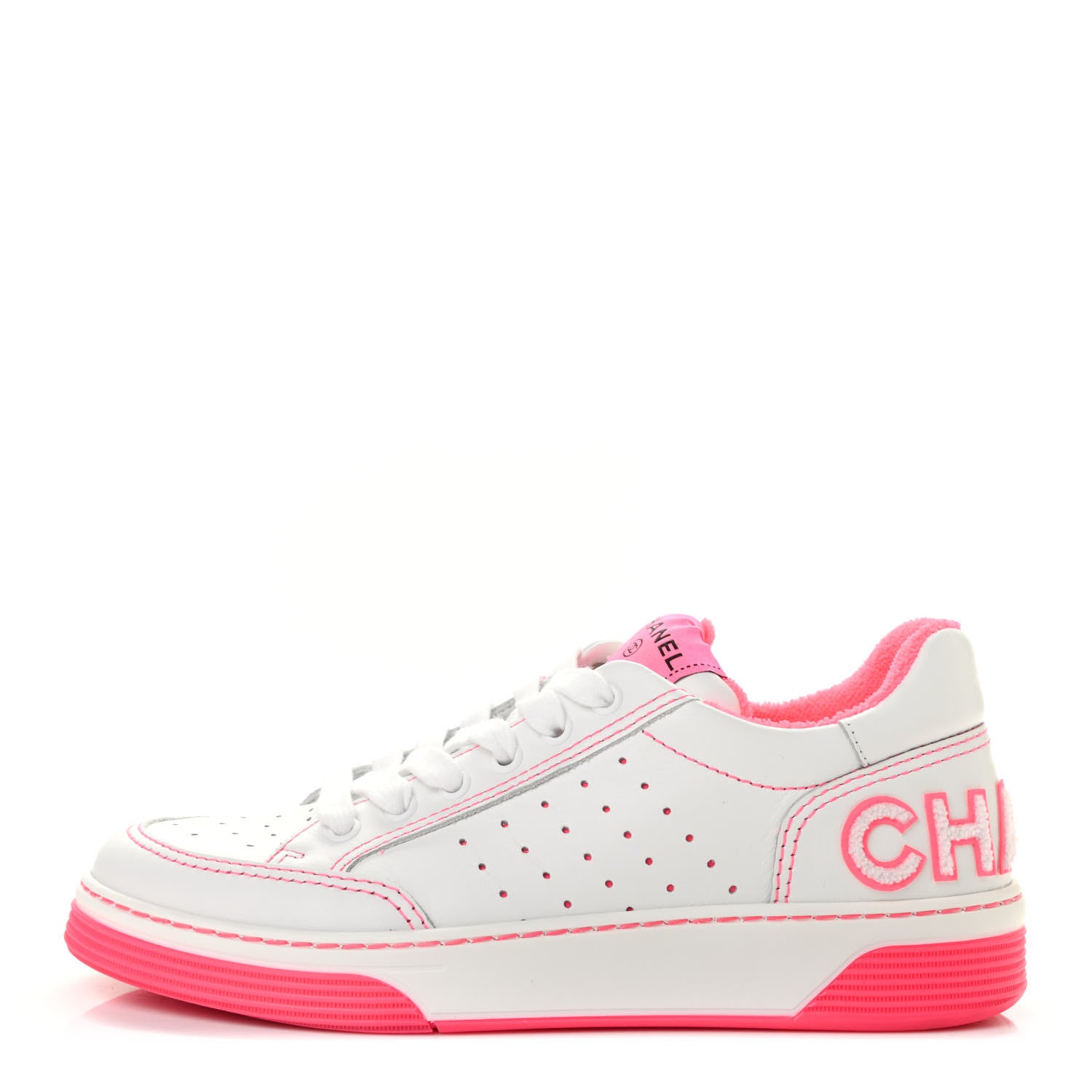 Chanel Calfskin Womens Logo Sneakers 38.5 White Pink 1 of 8