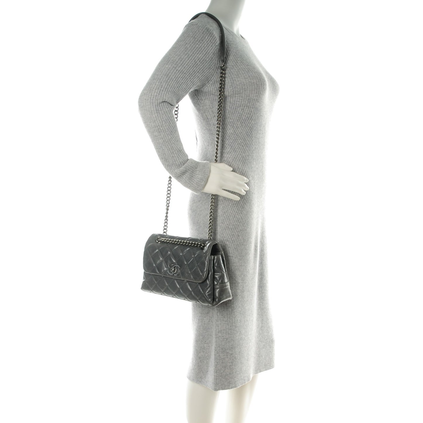 Calfskin Small Lady Pearly Flap Grey