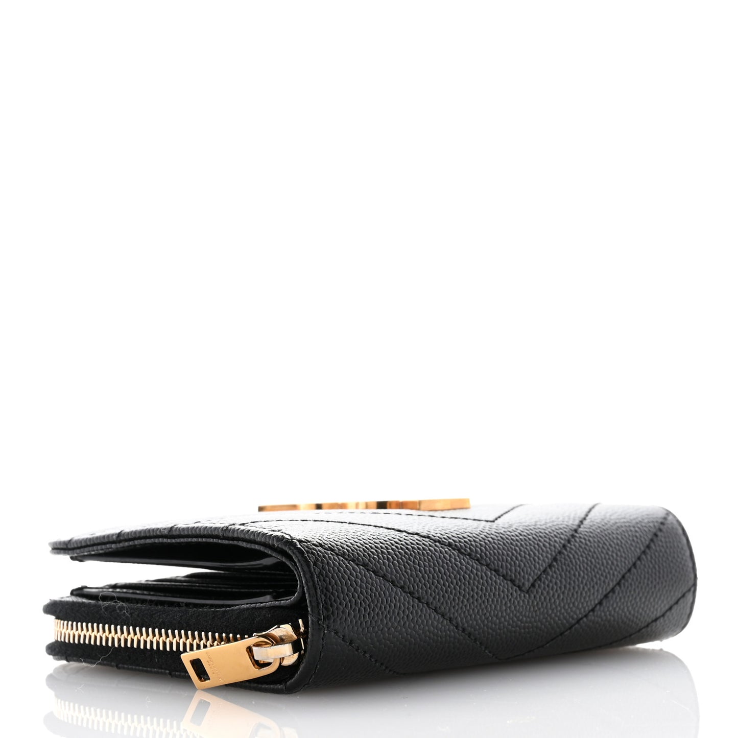 Grain De Poudre Matelasse Chevron Monogram Compact Zip Around Wallet Black