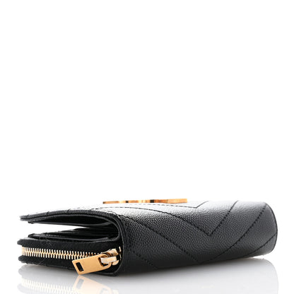 Saint Laurent Grain De Poudre Matelasse Chevron Monogram Compact Zip Around Wallet Black 4 of 8