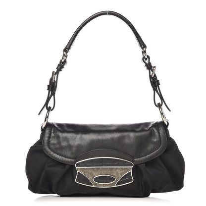 Prada Tessuto Nylon Vitello Croc Antic Jeweled Shoulder Bag Black 1 of 8
