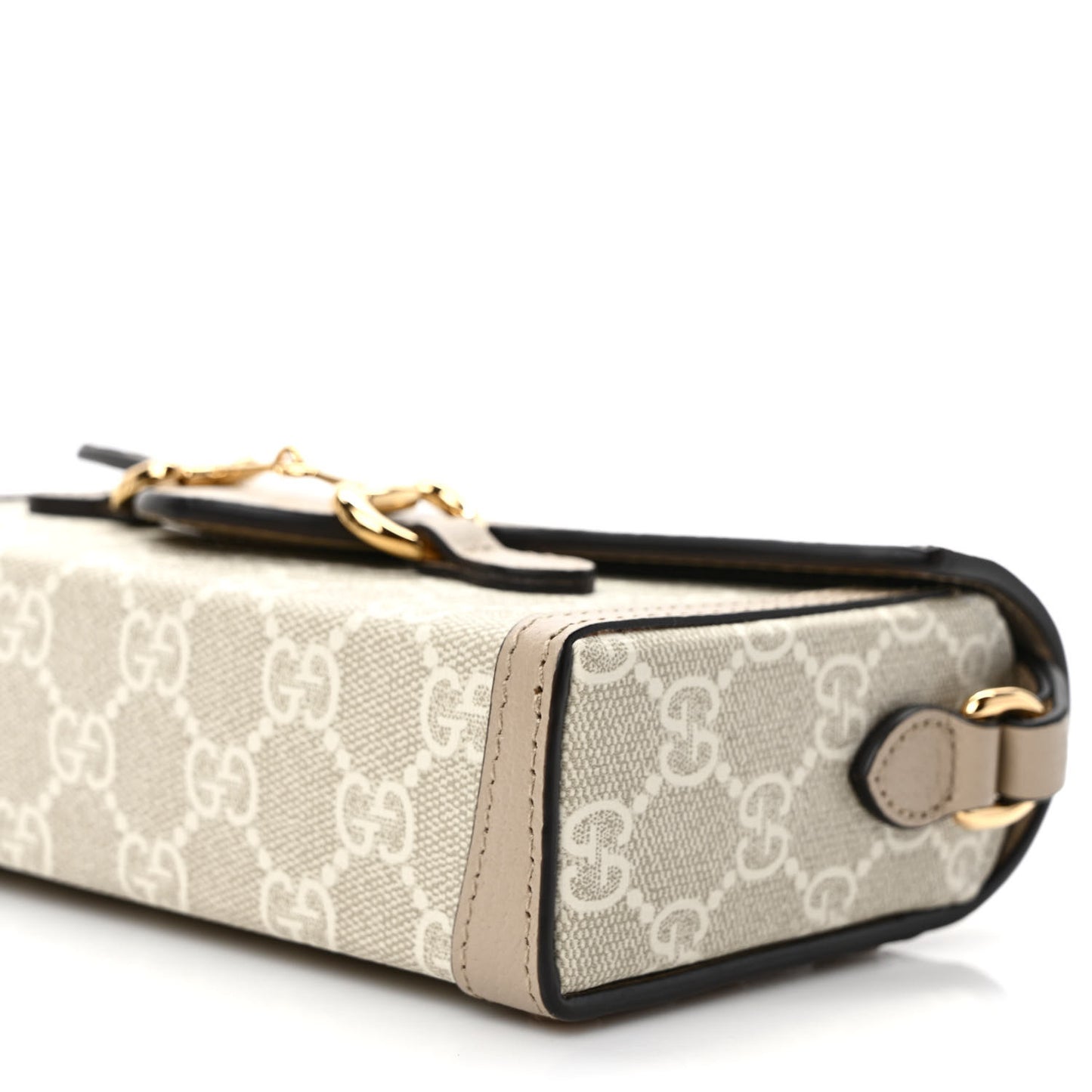 GG Supreme Monogram Textured Dollar Calfskin Mini Horsebit 1955 Shoulder Bag Beige Mystic White Oatmeal