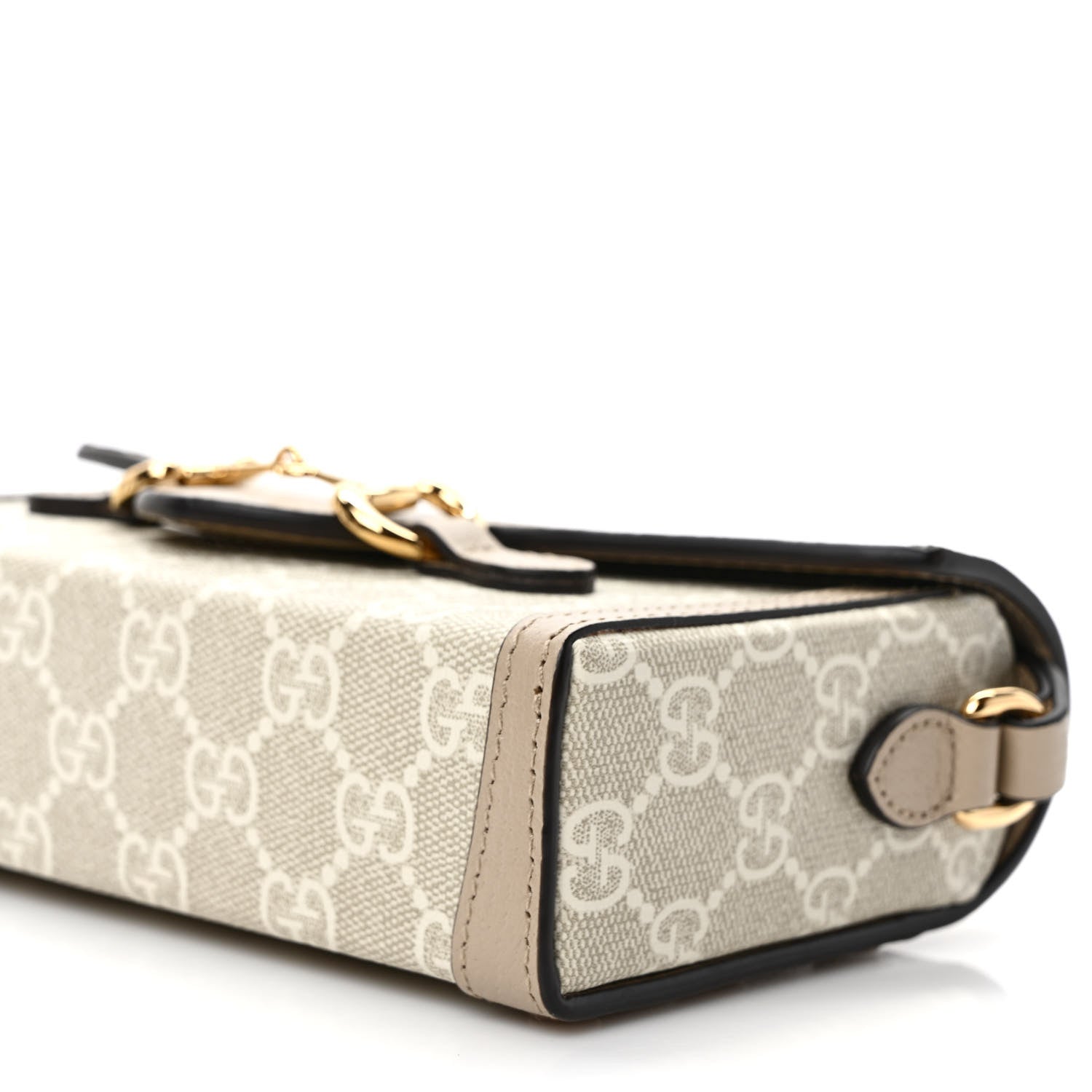 Gucci GG Supreme Monogram Textured Dollar Calfskin Mini Horsebit 1955 Shoulder Bag Beige Mystic White Oatmeal 9 of 9