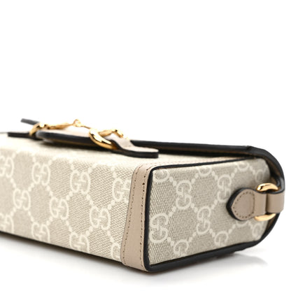 Gucci GG Supreme Monogram Textured Dollar Calfskin Mini Horsebit 1955 Shoulder Bag Beige Mystic White Oatmeal 9 of 9