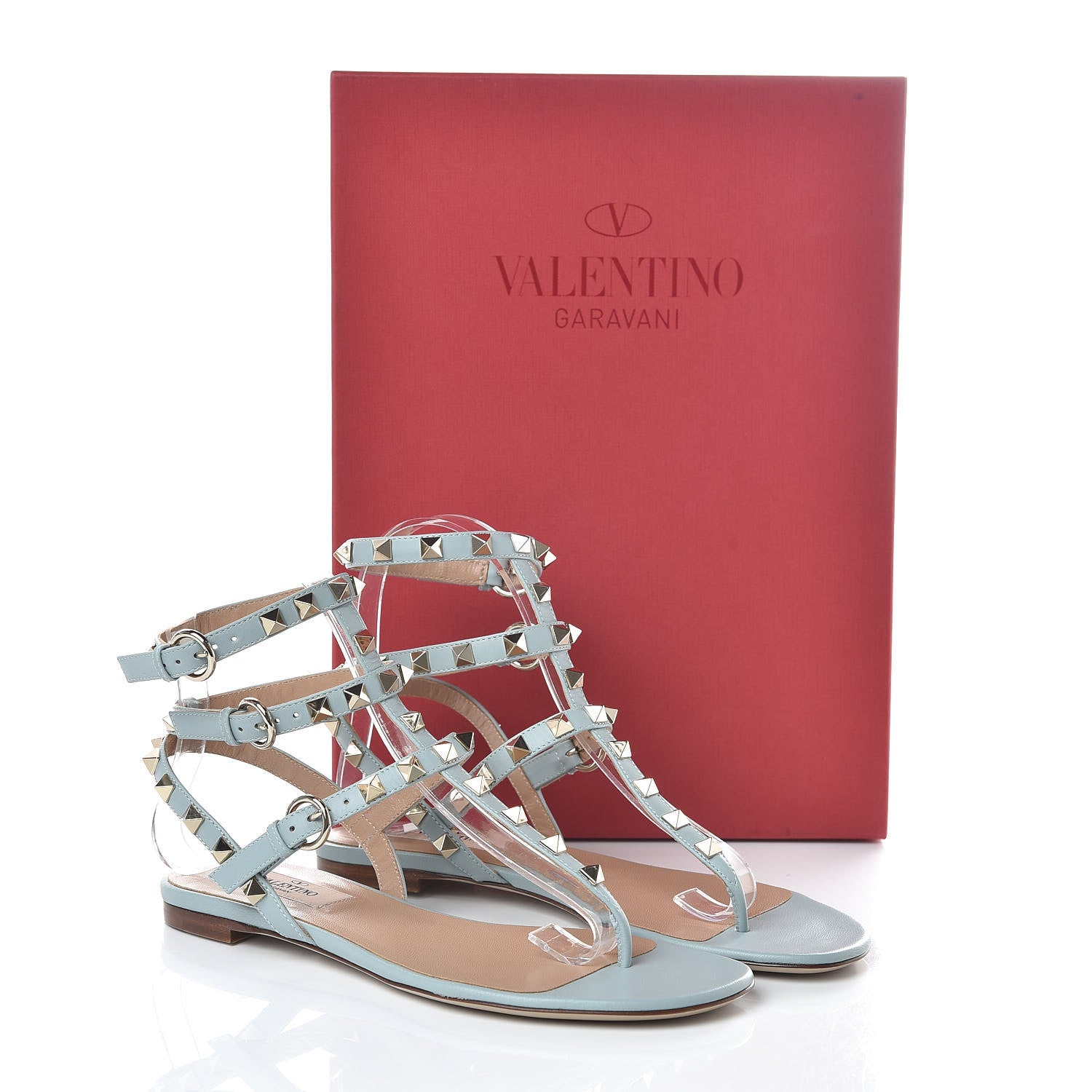 Valentino Garavani Nappa Rockstud Ankle Wrap Flat Thong Sandals 36 Celadon 8 of 8