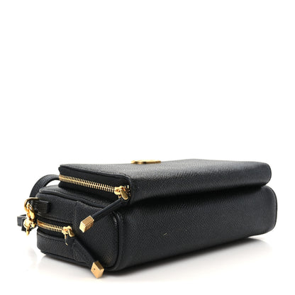 Christian Dior Grained Calfskin Caro Double Pouch Black 3 of 9