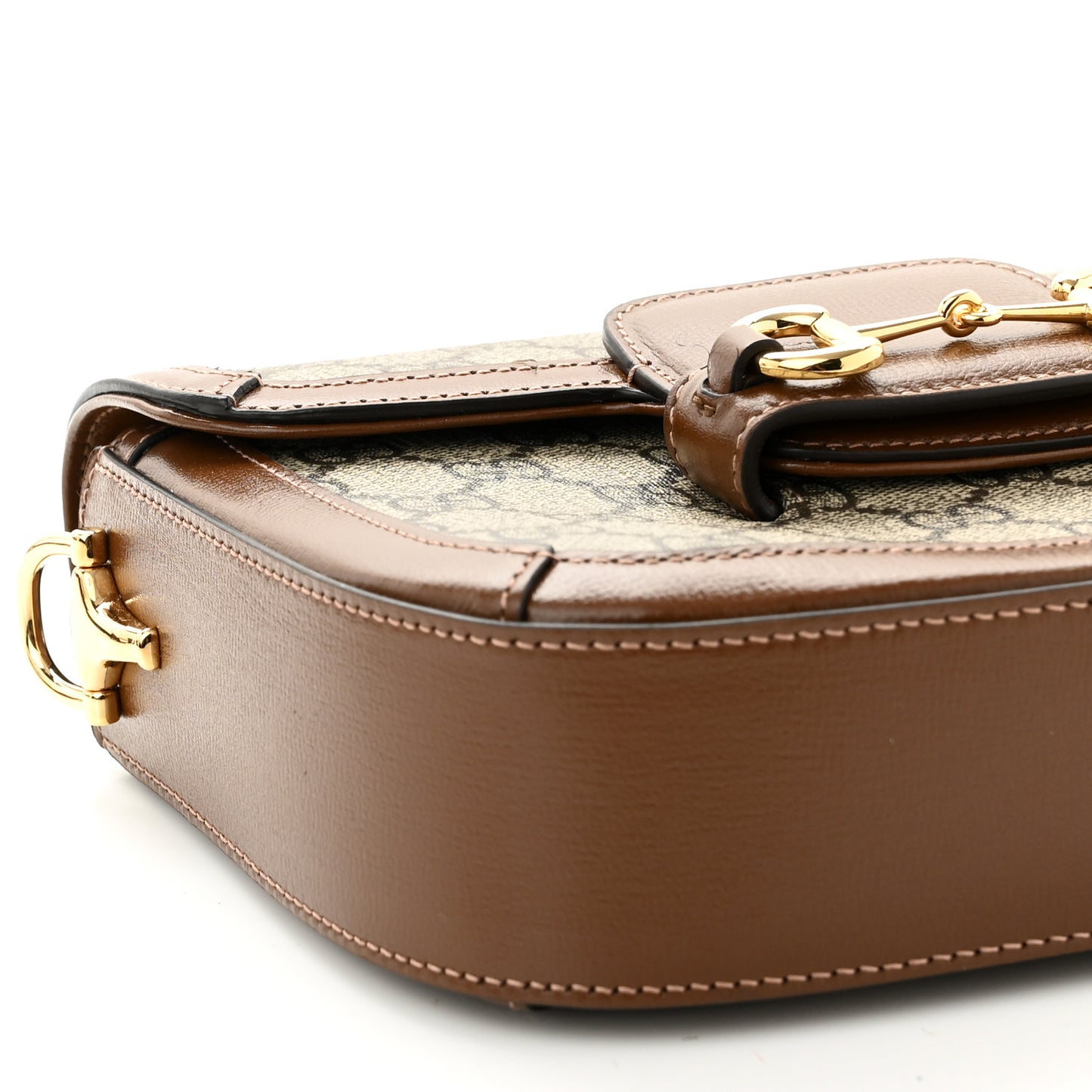 GG Supreme Monogram Web Mini Horsebit 1955 Shoulder Bag Beige Brown Sugar