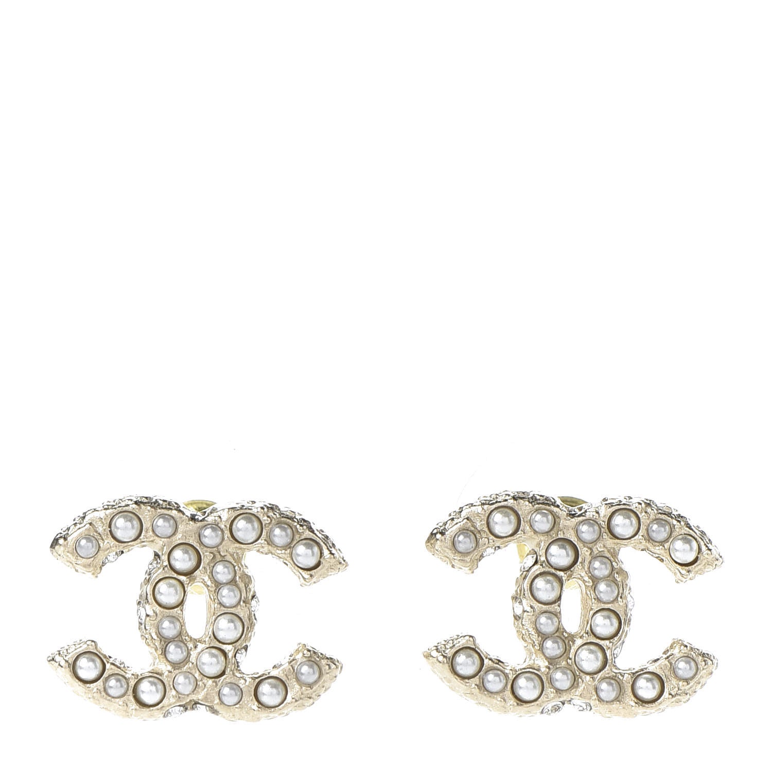 Chanel Pearl Crystal CC Earrings Light Gold 1 of 5