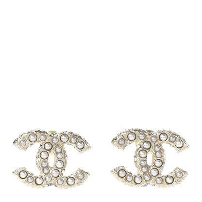 Chanel Pearl Crystal CC Earrings Light Gold 1 of 5